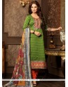 Green Lace Work Churidar Designer Suit