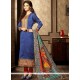 Blue Lace Work Cotton Churidar Designer Suit