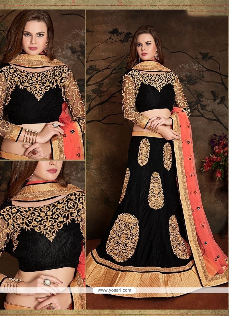 Buy AjFab Black Peach Vruti Women's Embroidered Net wedding party festival  ceremony wear Semi Stitched Lehenga Choli with Dupatta Free Size Online at  Best Prices in India - JioMart.