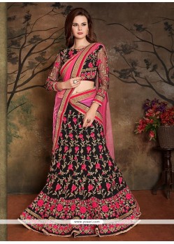 Net Black And Pink Resham Work Lehenga Choli