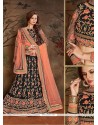 Net Black And Peach Embroidered Work Lehenga Choli