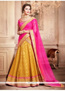 Hot Pink And Mustard Brocade Lehenga Choli