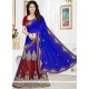 Blue And Maroon Resham Work Faux Chiffon Lehenga Saree