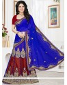 Blue And Maroon Resham Work Faux Chiffon Lehenga Saree