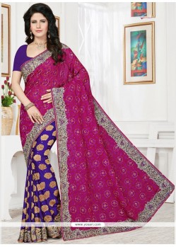 Hot Pink And Purple Faux Chiffon Designer Half N Half Saree