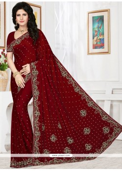 Faux Chiffon Maroon Designer Saree