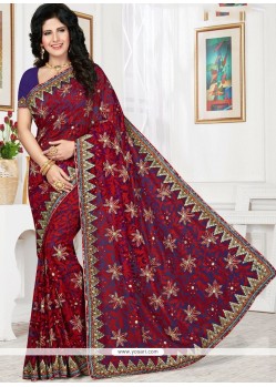 Brasso Red Embroidered Work Classic Saree