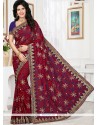 Brasso Red Embroidered Work Classic Saree