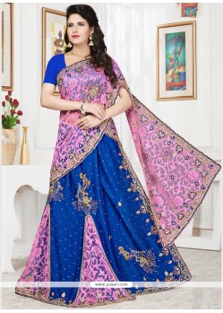 Blue And Pink Lehenga Saree