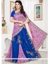 Blue And Pink Lehenga Saree