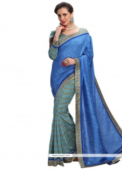 Blue Patch Border Work Saree