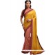 Pink And Yellow Patch Border Work Art Silk Designer Half N Half Saree