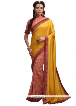 Pink And Yellow Patch Border Work Art Silk Designer Half N Half Saree