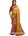 Pink And Yellow Patch Border Work Art Silk Designer Half N Half Saree