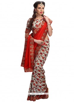 Patch Border Work Red Art Silk Classic Designer Saree