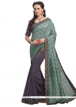 Grey Patch Border Work Art Silk Classic Designer Saree