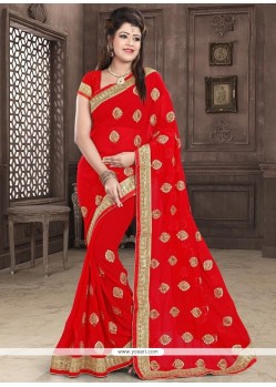 Faux Georgette Embroidered Work Classic Saree