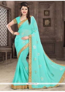 Turquoise Faux Georgette Designer Saree