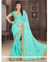 Turquoise Faux Georgette Designer Saree