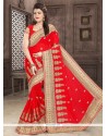 Faux Georgette Red Patch Border Work Classic Saree