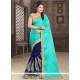 Navy Blue And Turquoise Patch Border Work Faux Georgette Designer Half N Half Saree