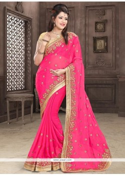 Pink Patch Border Work Classic Designer Saree