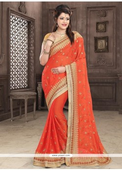 Embroidered Work Orange Classic Saree