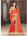 Embroidered Work Orange Classic Saree