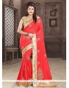 Embroidered Work Red Designer Saree