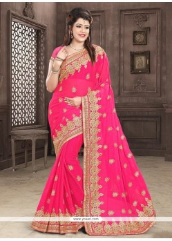 Resham Faux Georgette Classic Designer Saree In Hot Pink