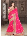 Resham Faux Georgette Classic Designer Saree In Hot Pink