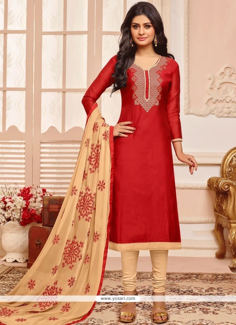Buy Red Cotton Churidar Suit | Churidar Salwar Suits
