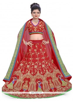 Red Lace Work Art Silk Lehenga Choli