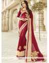 Maroon Patch Border Work Faux Chiffon Classic Designer Saree