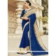 Faux Georgette Navy Blue Patch Border Work Classic Saree