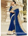 Faux Georgette Navy Blue Patch Border Work Classic Saree