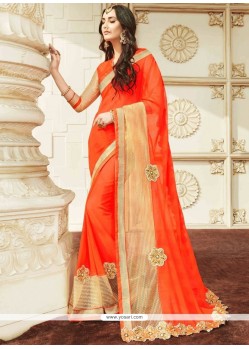 Orange Patch Border Work Designer Saree