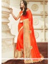 Orange Patch Border Work Designer Saree