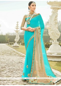 Faux Chiffon Blue Classic Designer Saree