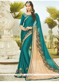 Patch Border Work Faux Chiffon Designer Saree