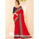 Faux Georgette Red Patch Border Work Classic Designer Saree