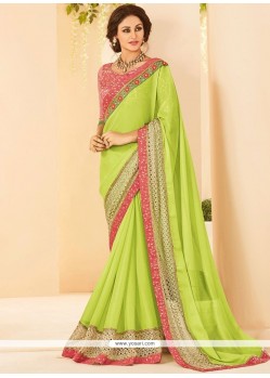 Faux Chiffon Green Patch Border Work Saree