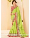 Faux Chiffon Green Patch Border Work Saree