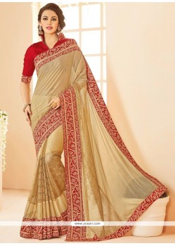 Patch Border Work Beige Designer Traditional Saree