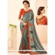 Chiffon Satin Grey Patch Border Work Designer Saree