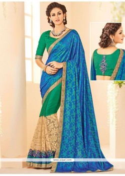 Blue And Sea Green Designer Half N Half Saree