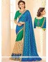 Blue And Sea Green Designer Half N Half Saree