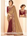 Faux Georgette Beige And Maroon Designer Half N Half Saree