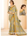 Faux Chiffon Grey Embroidered Work Classic Designer Saree