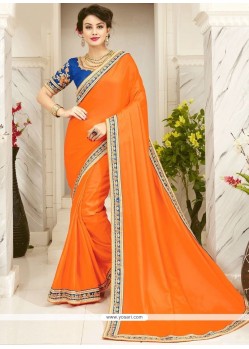 Orange Embroidered Work Designer Traditional Saree